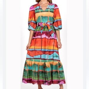 WILLA STORY Vinnie Maxi Dress Multi-Color Striped Print V-Neck  Size: Large